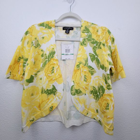 Designers Originals Yellow Rose Short Sleeve Cardigan Size Large Petite - Picture 1 of 4
